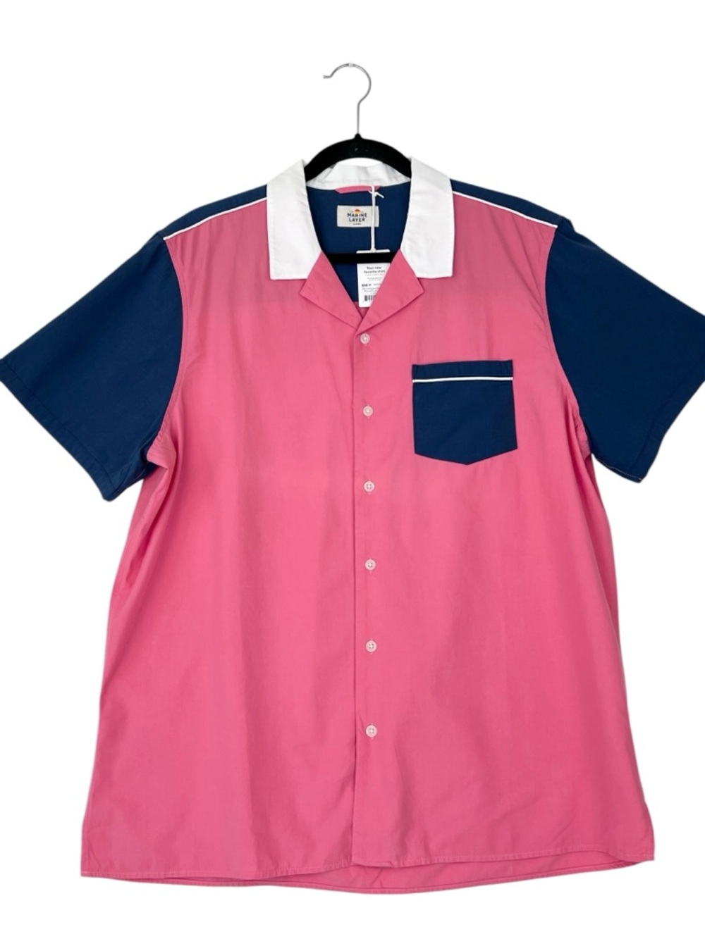 NWT Marine layer L Navy Dusty Rose Retro Colorblock Resort Camp Button Up Shirt